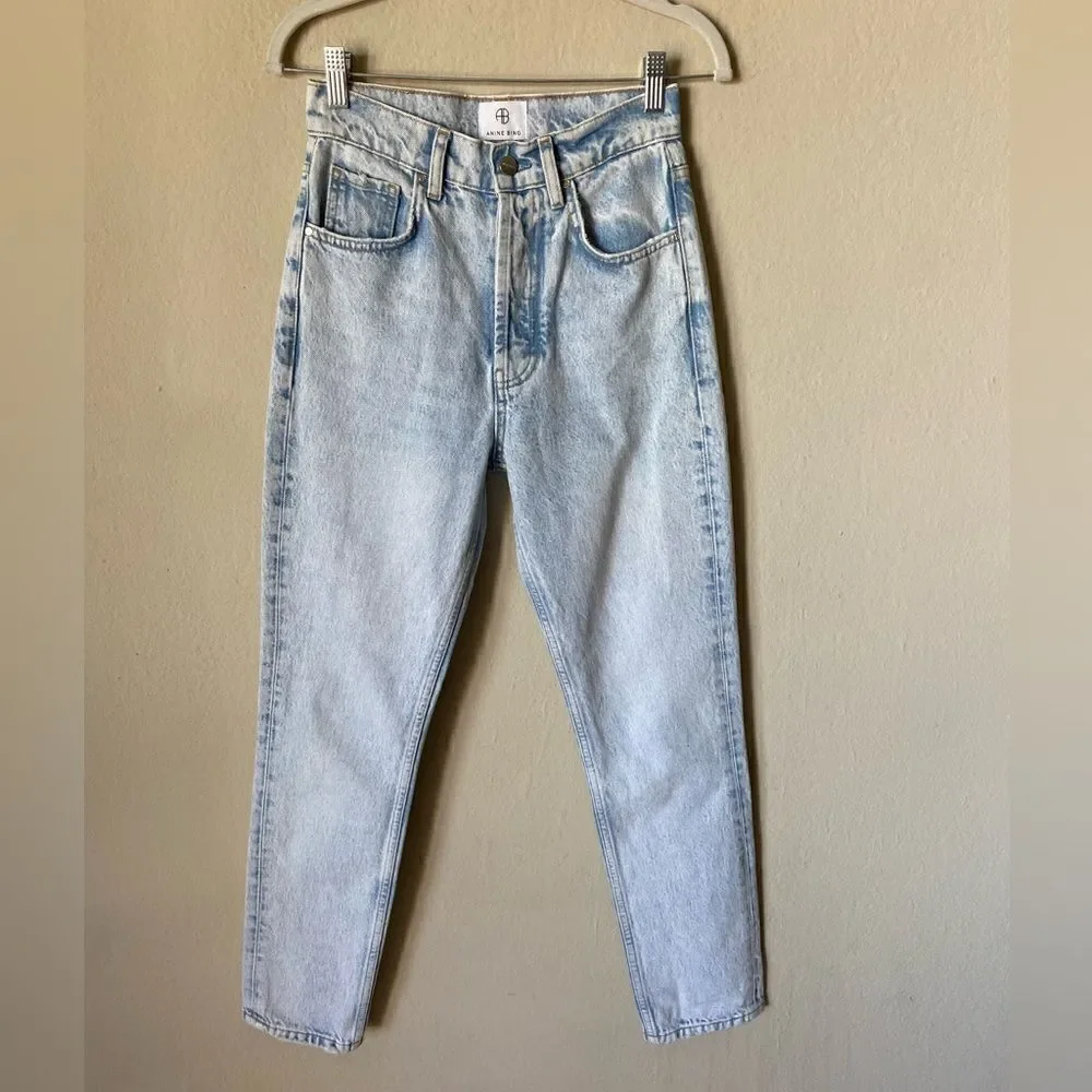 Anine Bing Sonya Blue Jeans Crop Straight Leg High Rise Size 25